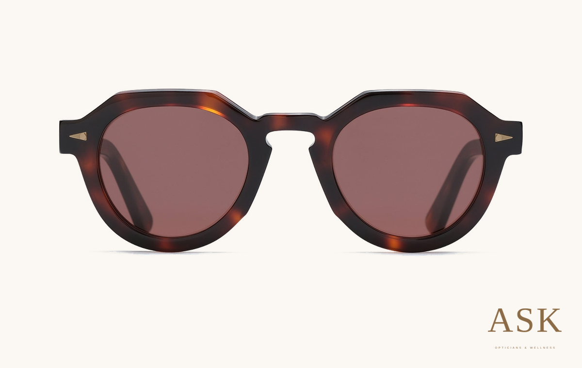 AHLEM Grenelle — Sunglasses, Classic Turtle, front view on ivory with the ASK logo