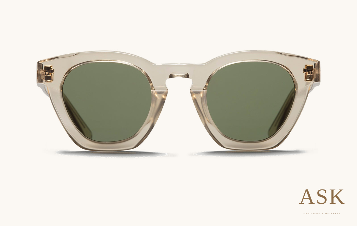AHLEM Montorgueil — Sunglasses, Desert Light, front view on ivory with the ASK logo