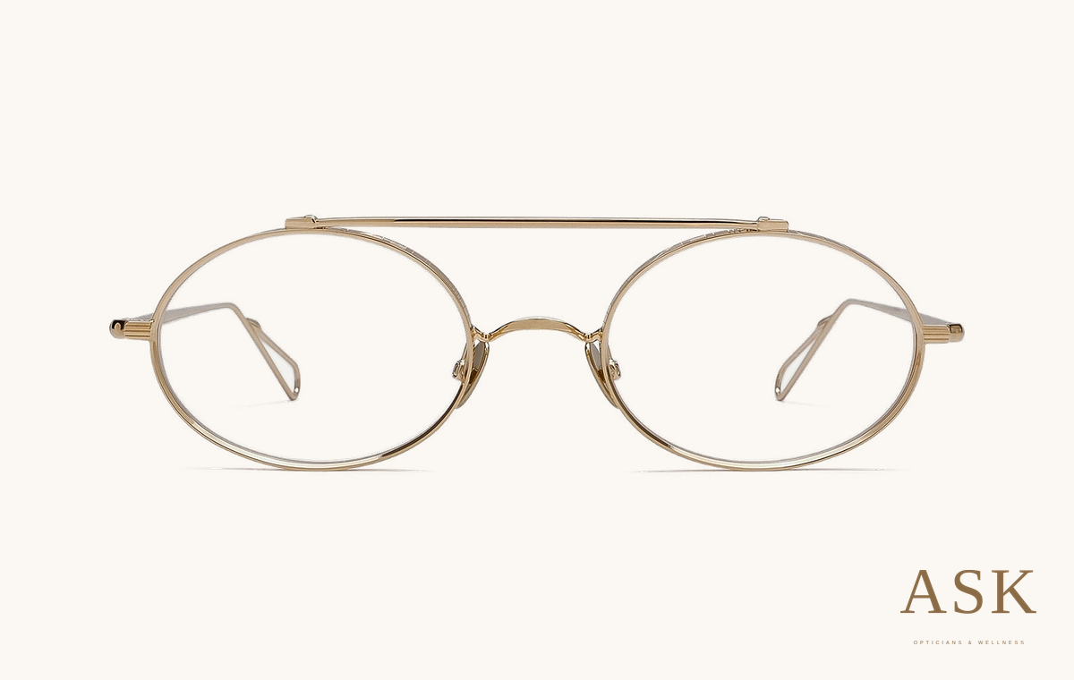 AHLEM Turbigo — Optical, Champagne, front view on ivory with the ASK logo