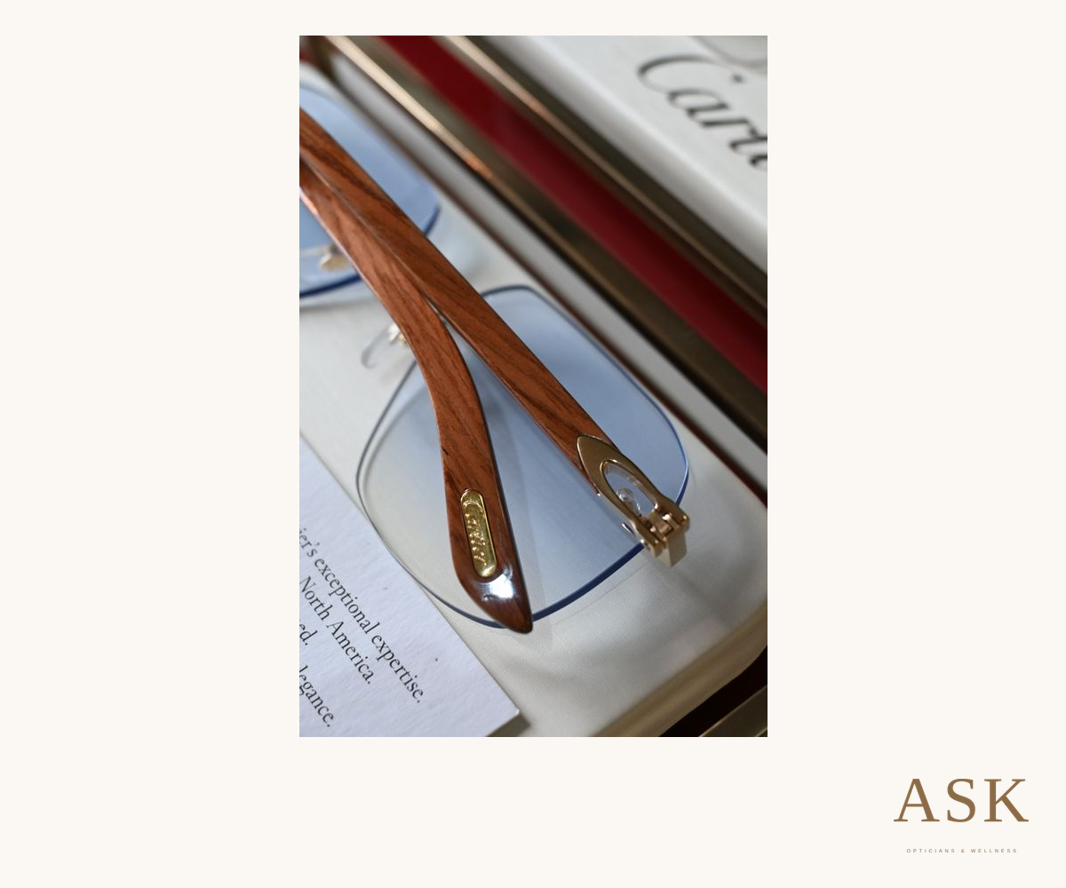 Cartier wood with custom ASK lenses, photographed at ASK Opticians