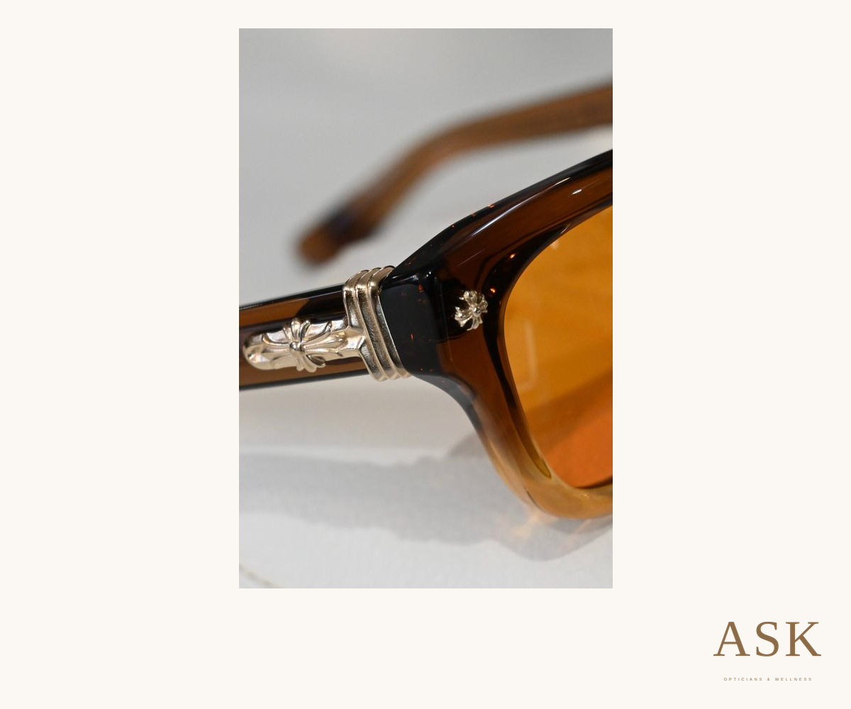 Chrome Hearts Trititsagain, photographed at ASK Opticians, in an ivory surround with the ASK logo