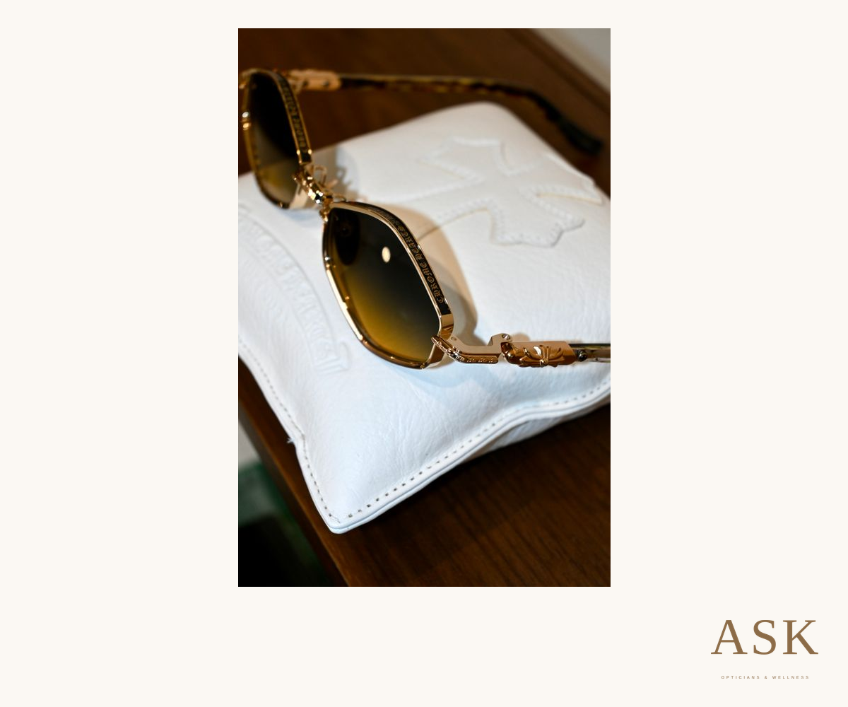 Chrome Hearts Nipslip, photographed at ASK Opticians, in an ivory surround with the ASK logo