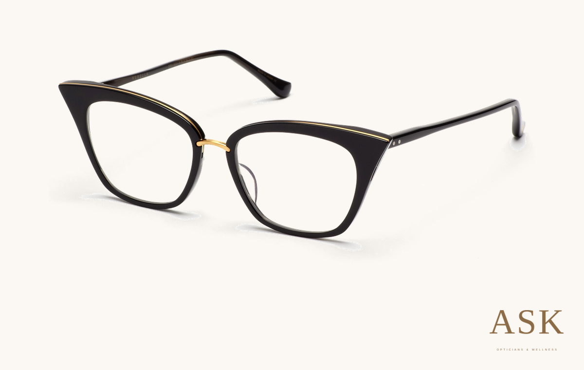 DITA REBELLA, Black/Gold, original manufacturer three-quarter photograph on ivory with the ASK logo