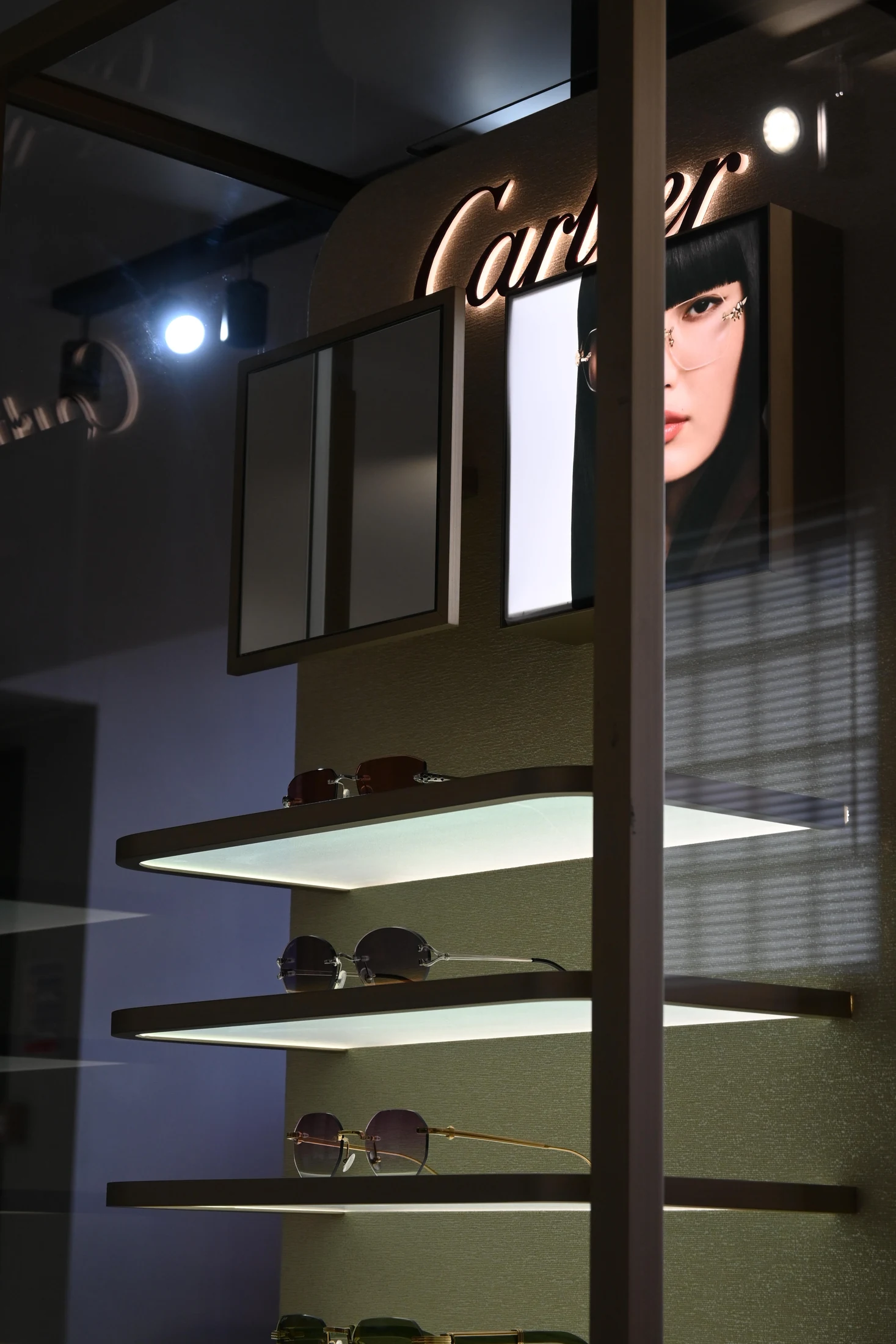 Cartier frames in the illuminated Cartier display at ASK's practice