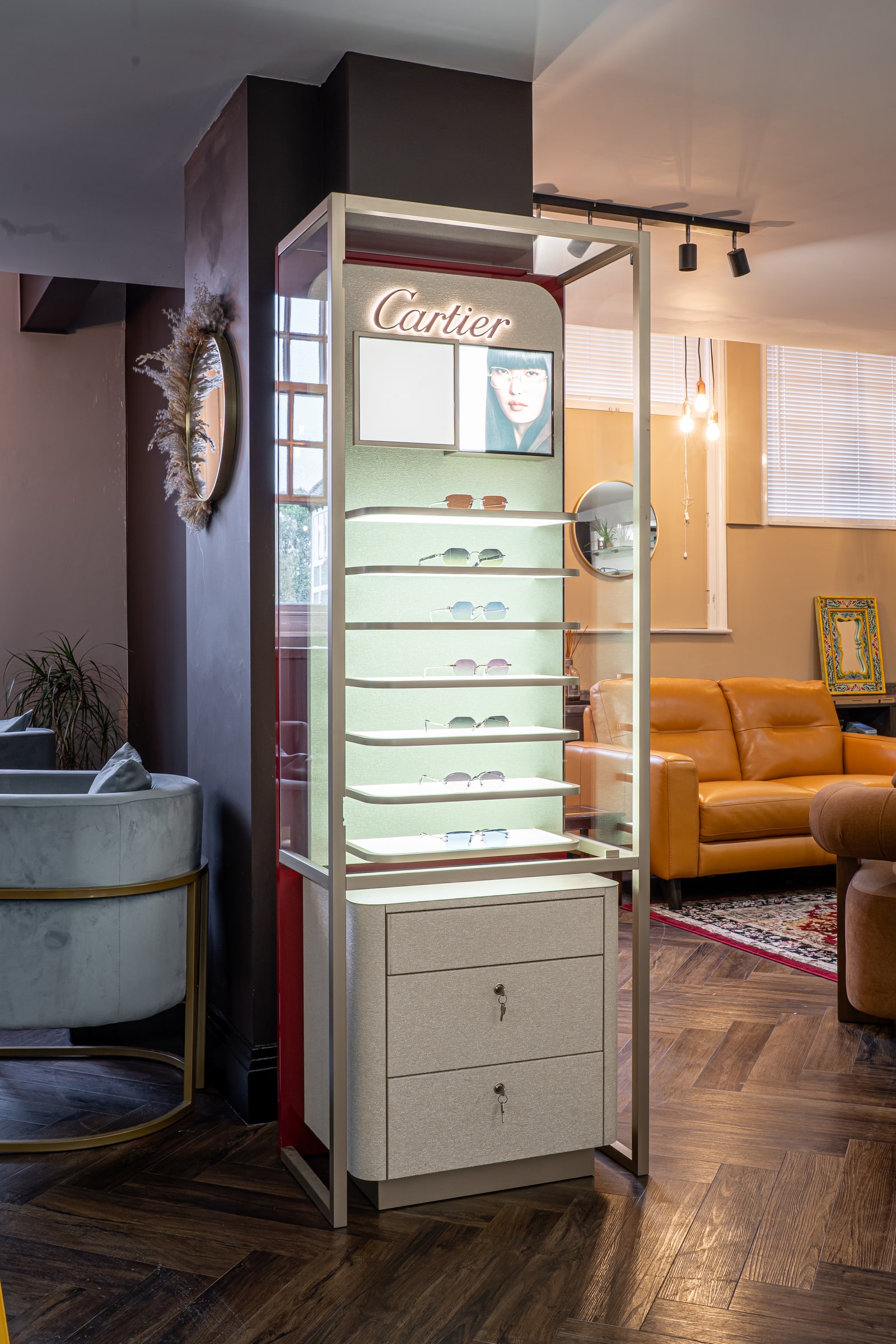 The Cartier display cabinet beside the lounge at ASK